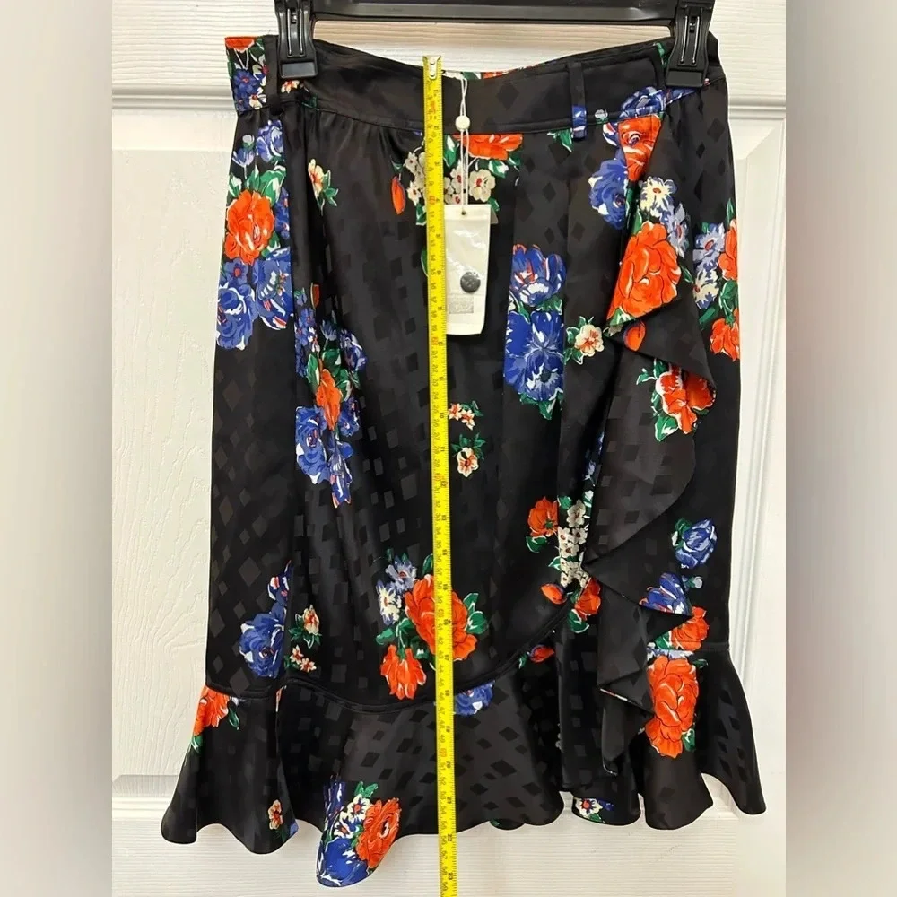 Tory Burch Womens Ruffled Floral Silk Jacquard Skirt 6 Navy Tea Rose - NWT $498